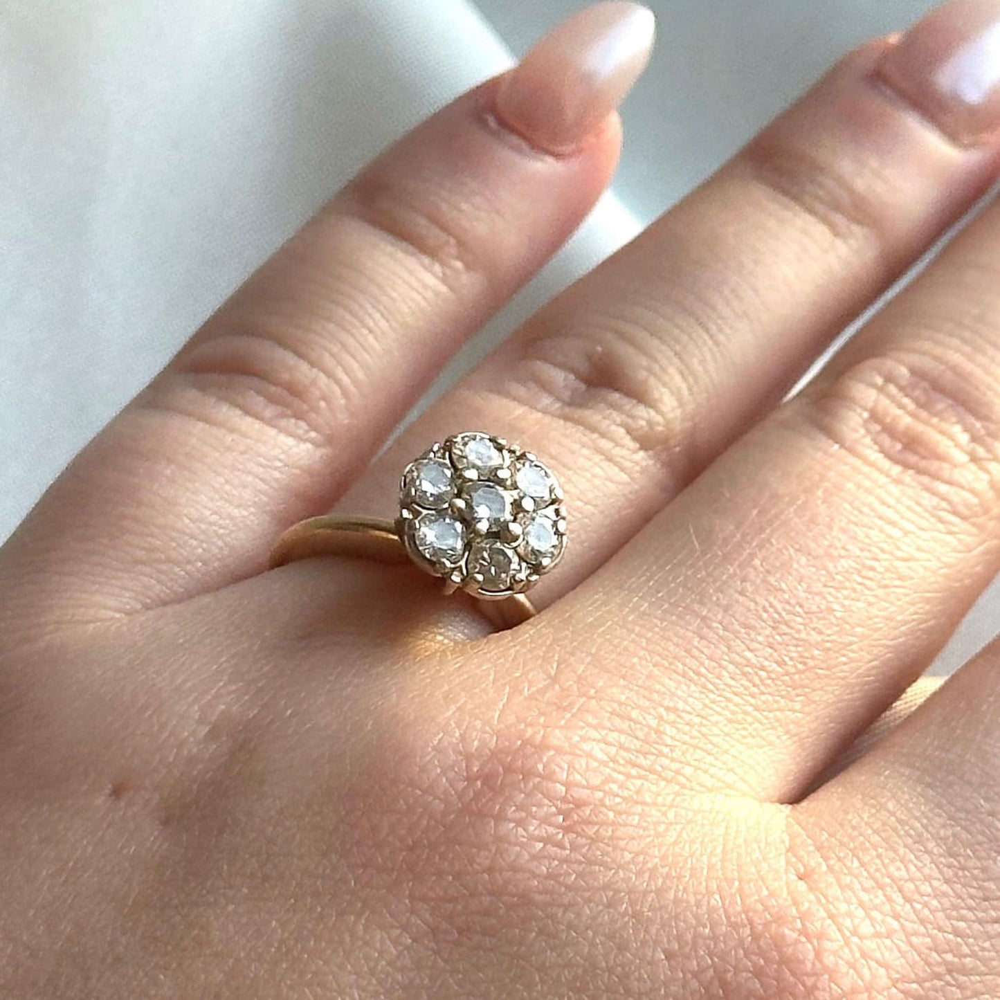 Vintage diamond engagement ring - brilliant cut illusion setting - flower diamond ring - 14k yellow gold