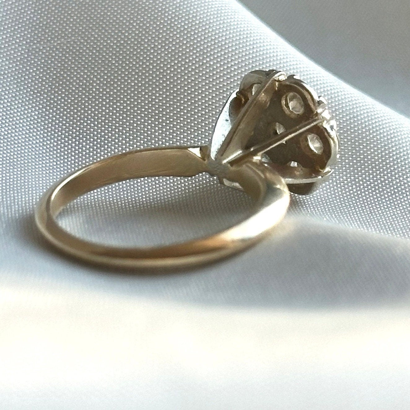 Vintage diamond engagement ring - brilliant cut illusion setting - flower diamond ring - 14k yellow gold