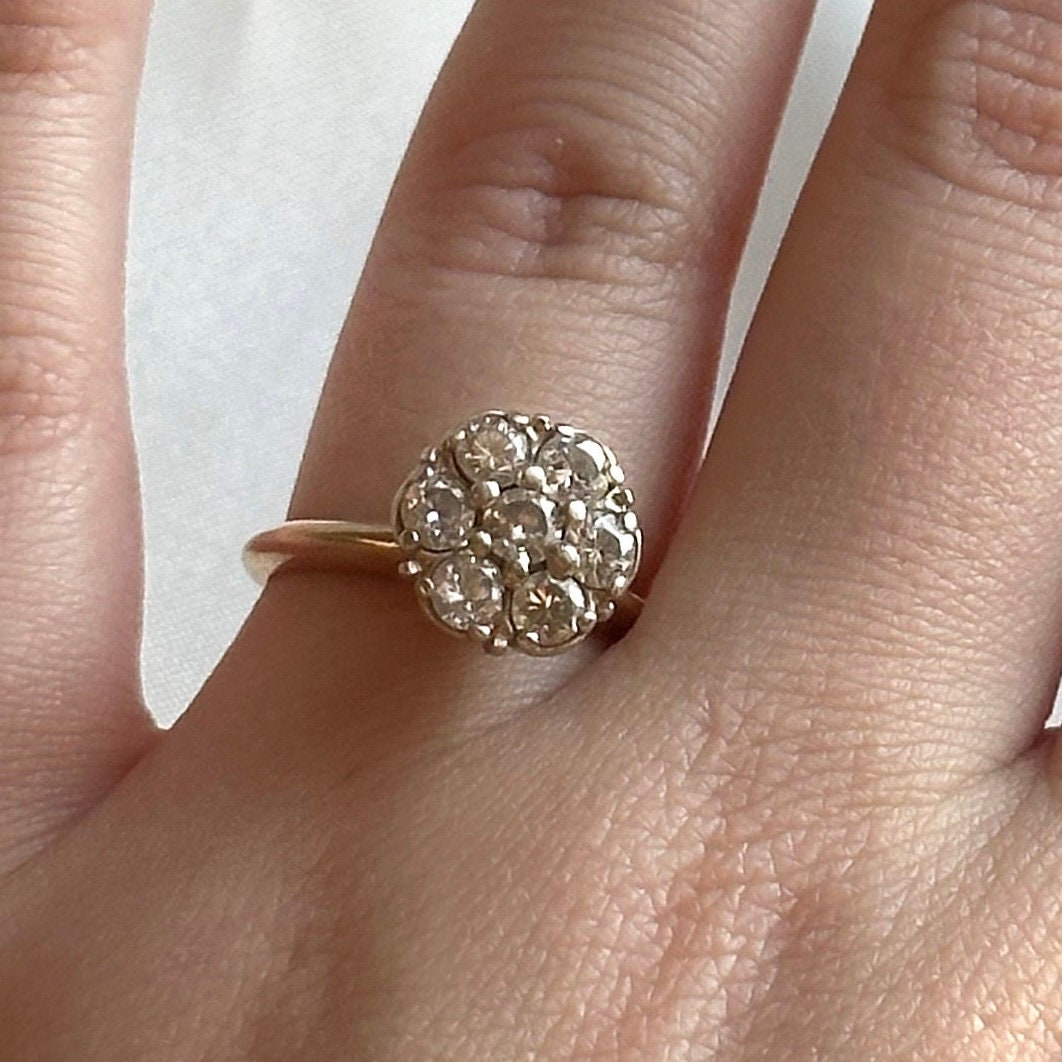 Vintage diamond engagement ring - brilliant cut illusion setting - flower diamond ring - 14k yellow gold