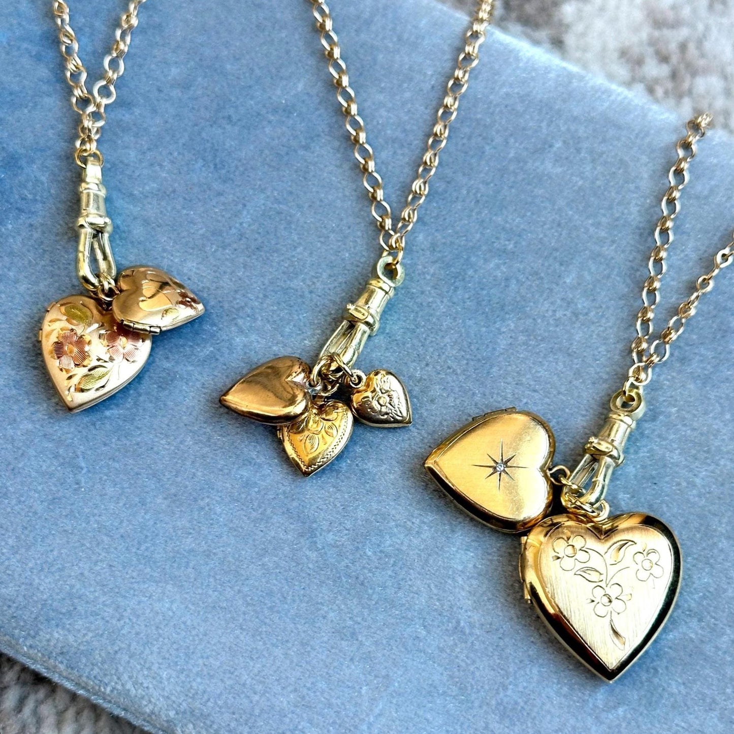 multi locket charm necklace - vintage gold filled locket pendant charm holder necklace