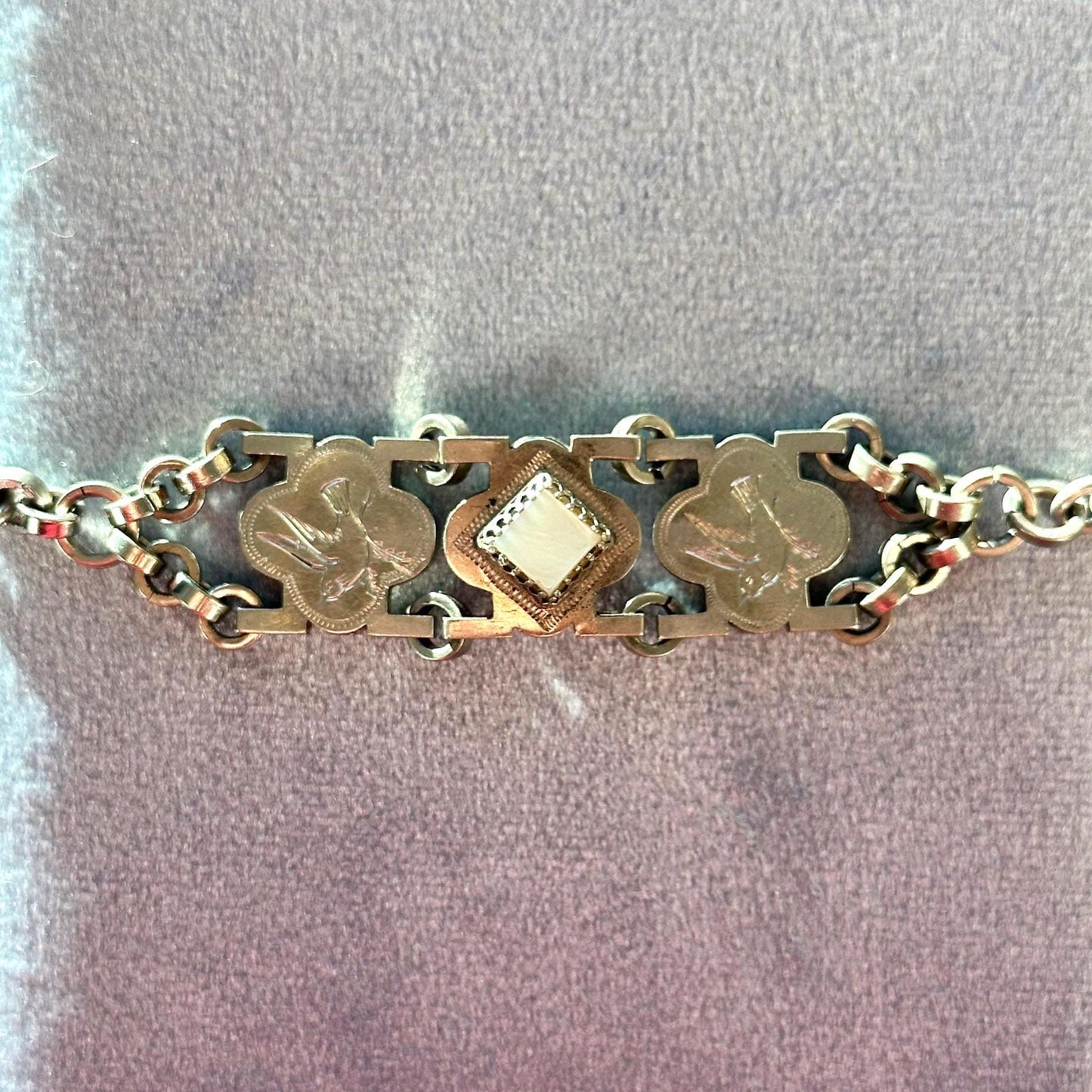 Antique Victorian sterling silver and mother of pearl link bracelet - reworked watch chain chatelain link bracelet