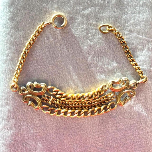 Antique Victorian gold filled link bracelet - reworked watch chain chatelain link bracelet