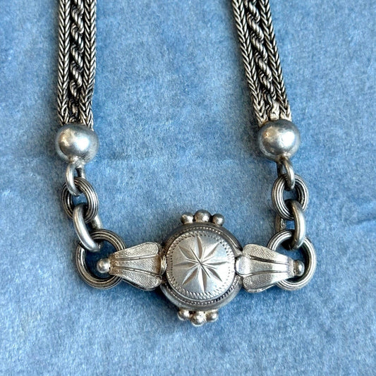 antique watch chain necklace - sterling silver Victorian choker necklace