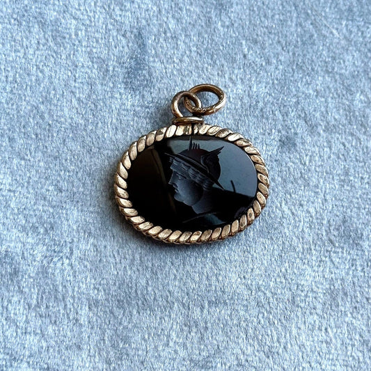 antique Victorian intaglio fob charm - hand engraved 10k gold filled