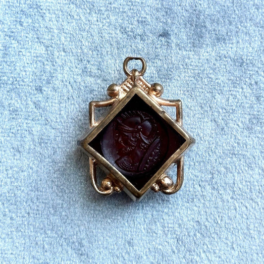 antique Victorian intaglio fob charm - hand engraved 10k gold filled