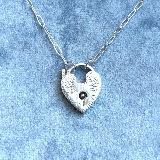 sterling silver heart padlock necklace - paperclip chain 925 sterling silver carabiner clasp necklace