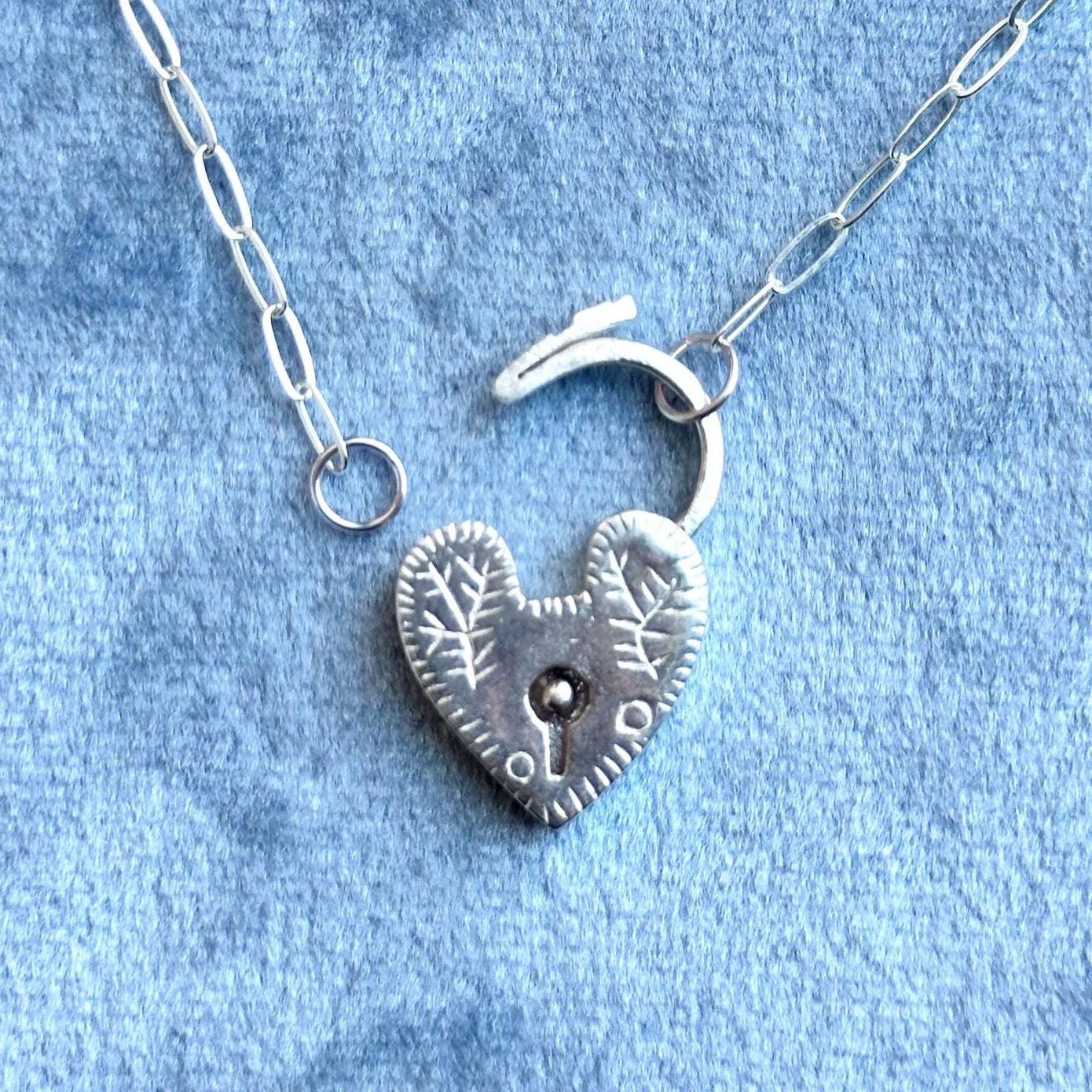 sterling silver heart padlock necklace - paperclip chain 925 sterling silver carabiner clasp necklace