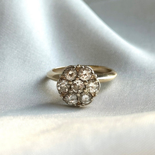 Vintage diamond engagement ring - brilliant cut illusion setting - flower diamond ring - 14k yellow gold