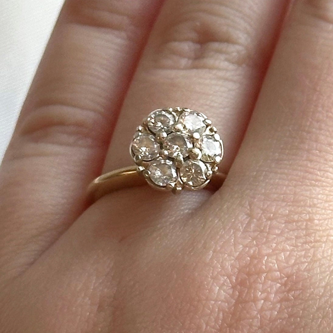 Vintage diamond engagement ring - brilliant cut illusion setting - flower diamond ring - 14k yellow gold