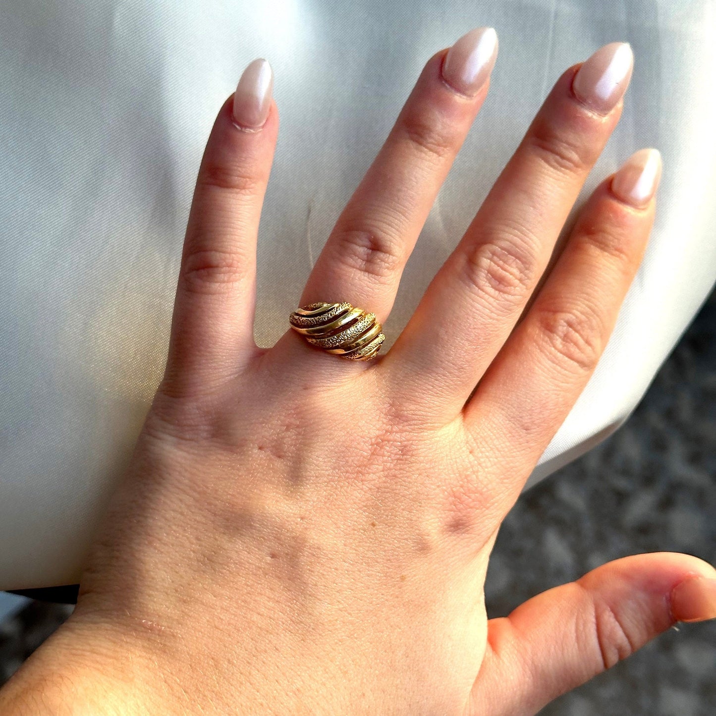 vintage 14k solid yellow gold cocktail wave ring - circa 1980s