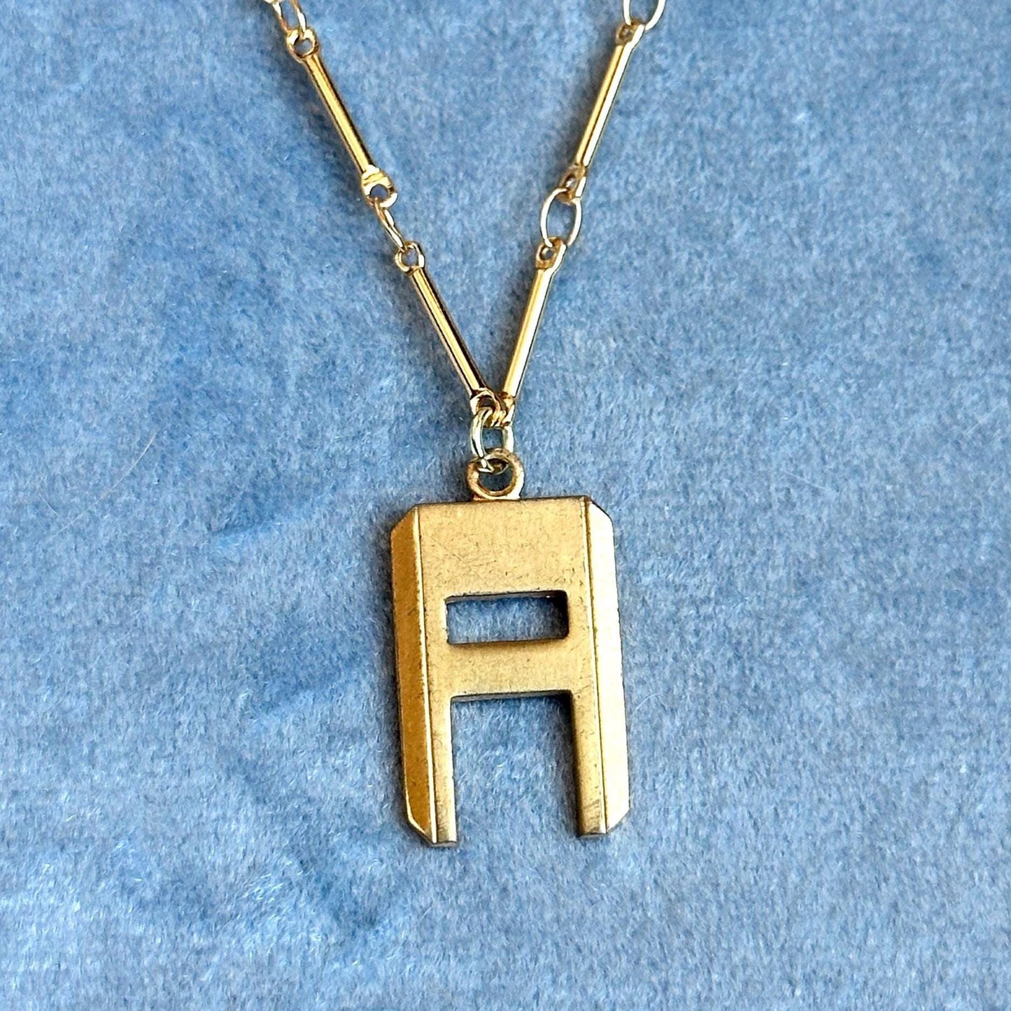 vintage initial charm necklace - brass and gold plated vintage custom letter charm pendant necklace adjustable length