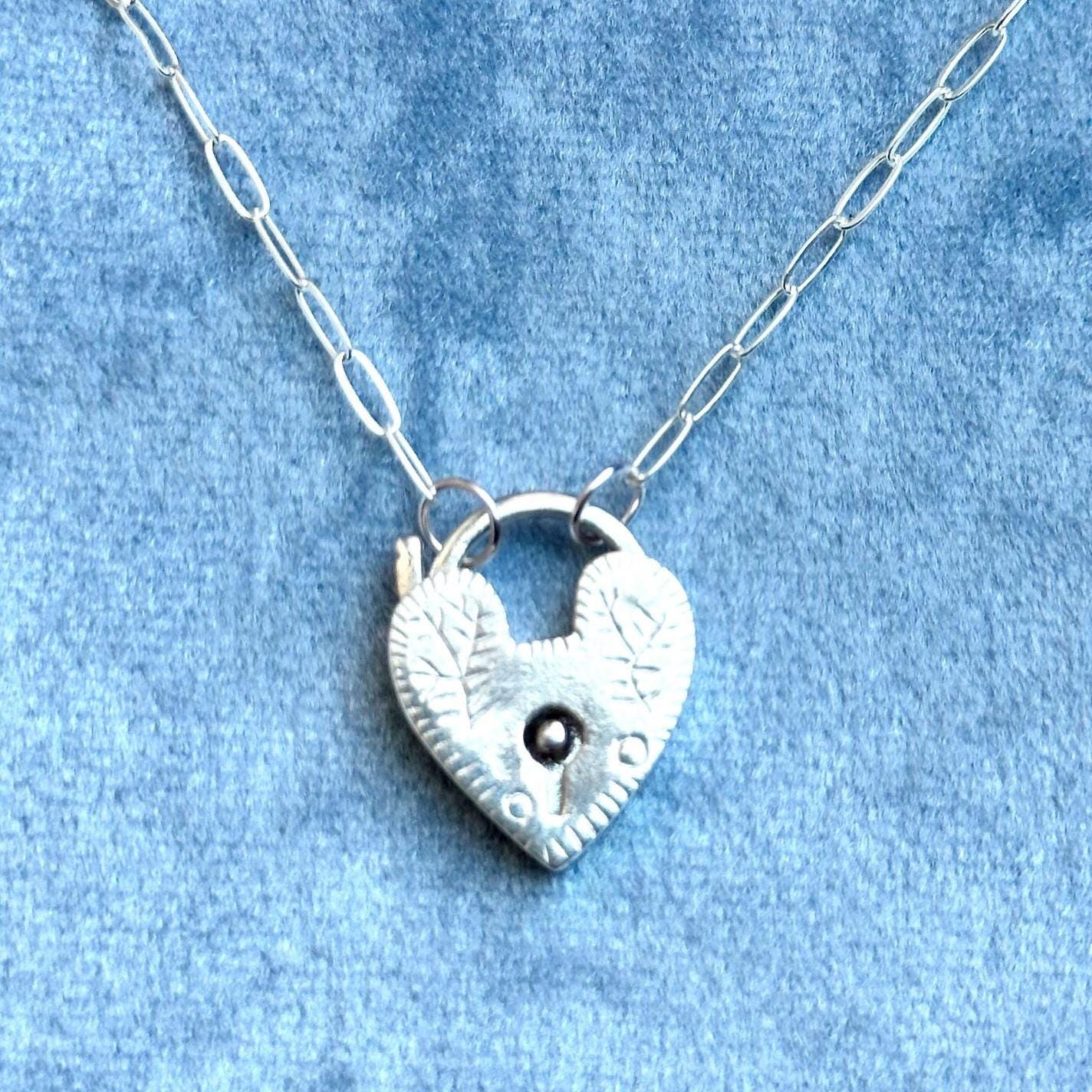 sterling silver heart padlock necklace - paperclip chain 925 sterling silver carabiner clasp necklace