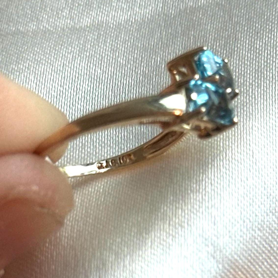 Vintage 10k Swiss blue topaz wrap band ring - 1970s yellow gold statement ring