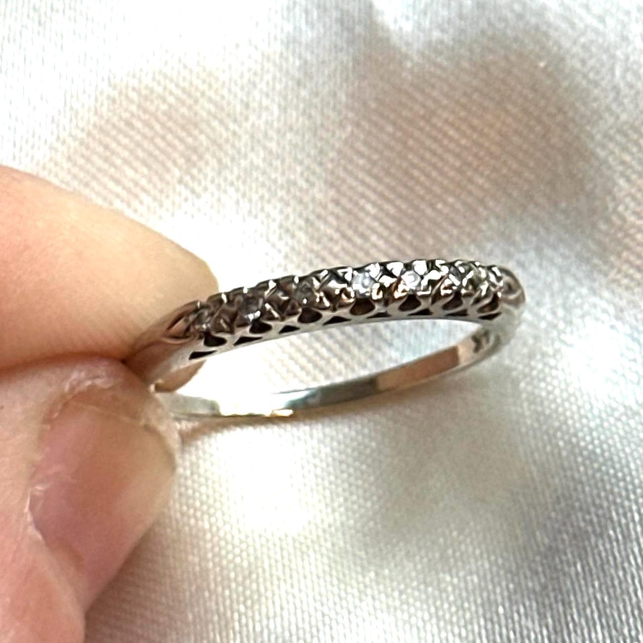 Vintage 14k white gold and diamond half eternity band - Edwardian style engagement band