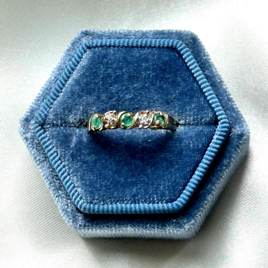 Vintage 10k half eternity band emerald and diamond c1980