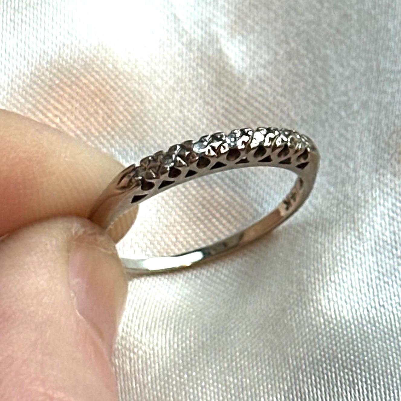 Vintage 14k white gold and diamond half eternity band - Edwardian style engagement band