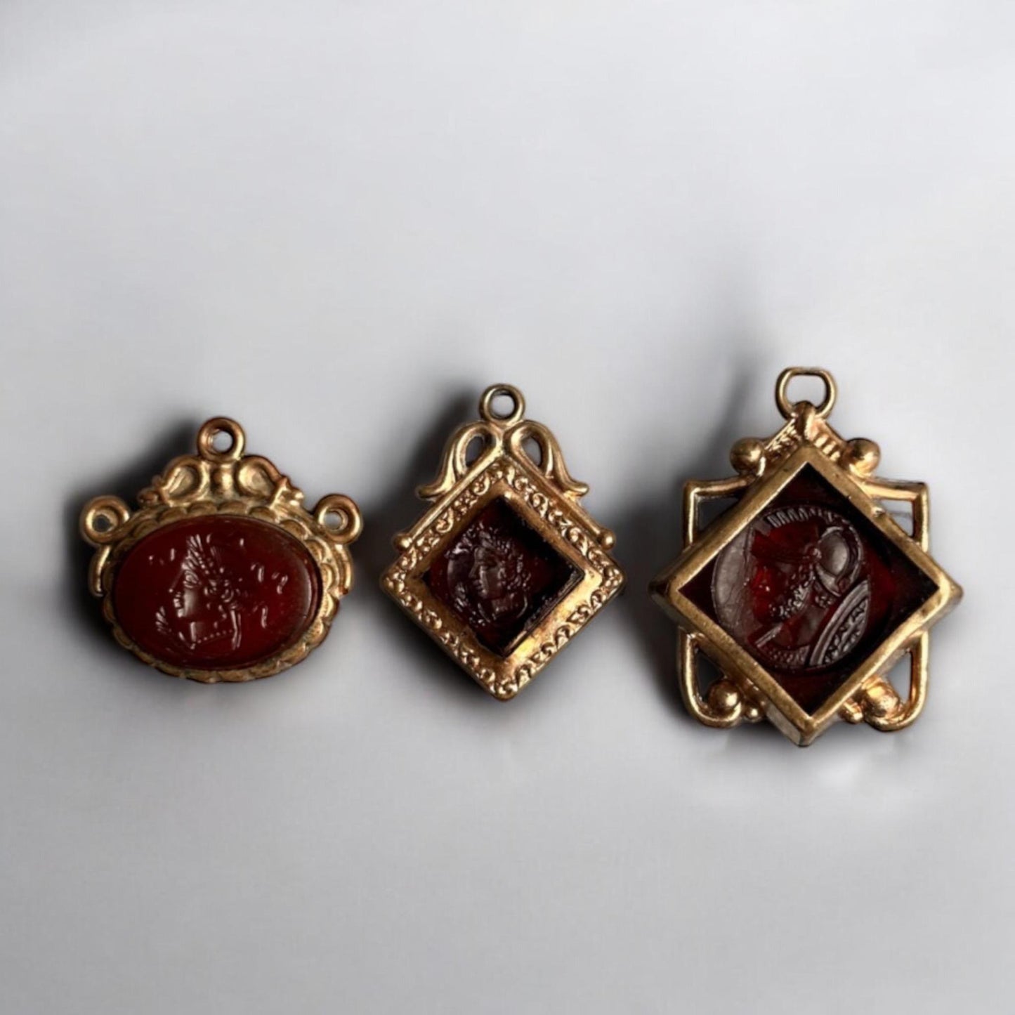 Antique Victorian gold filled and carnelian intaglio watch fobs