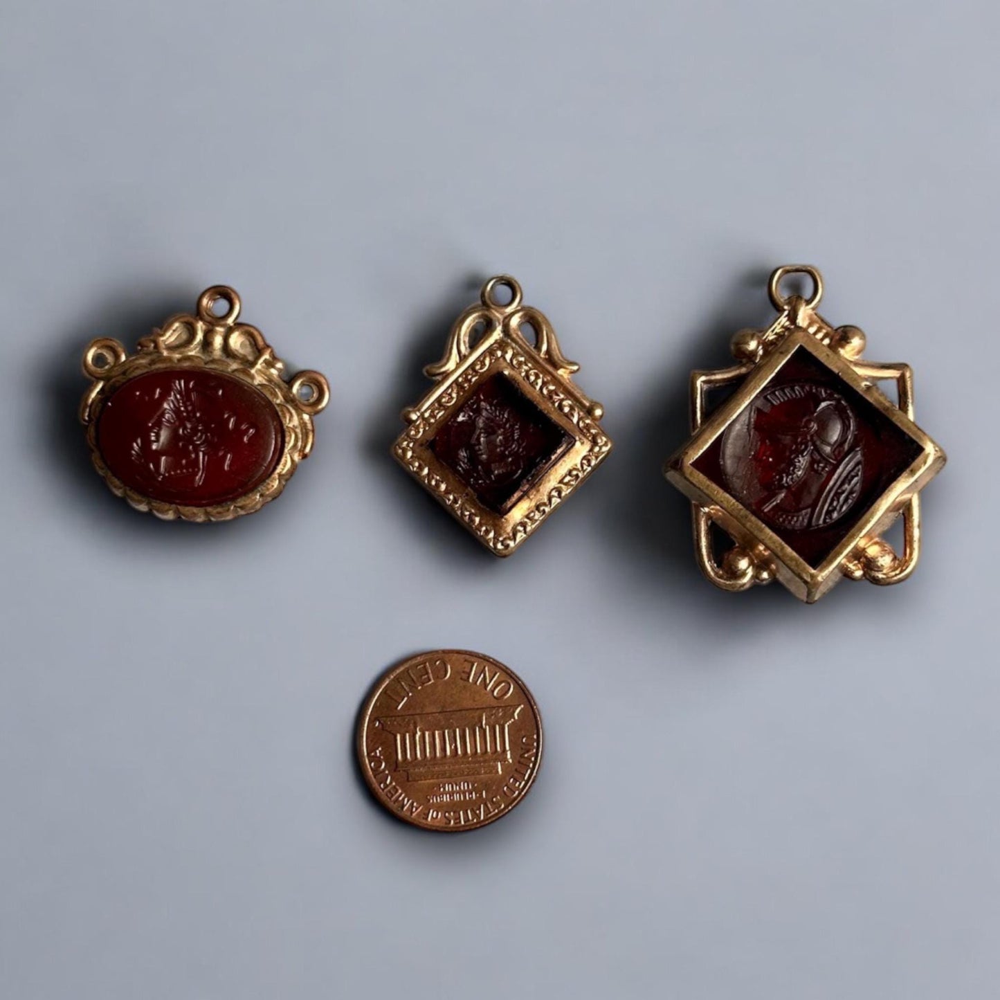 Antique Victorian gold filled and carnelian intaglio watch fobs