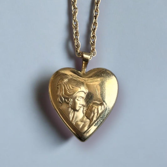 reworked vintage locket necklace - 14k gold filled heart locket