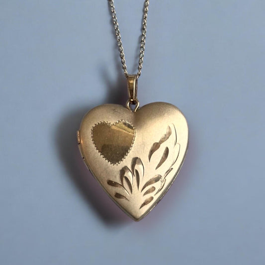 reworked vintage locket necklace - 14k gold filled heart locket