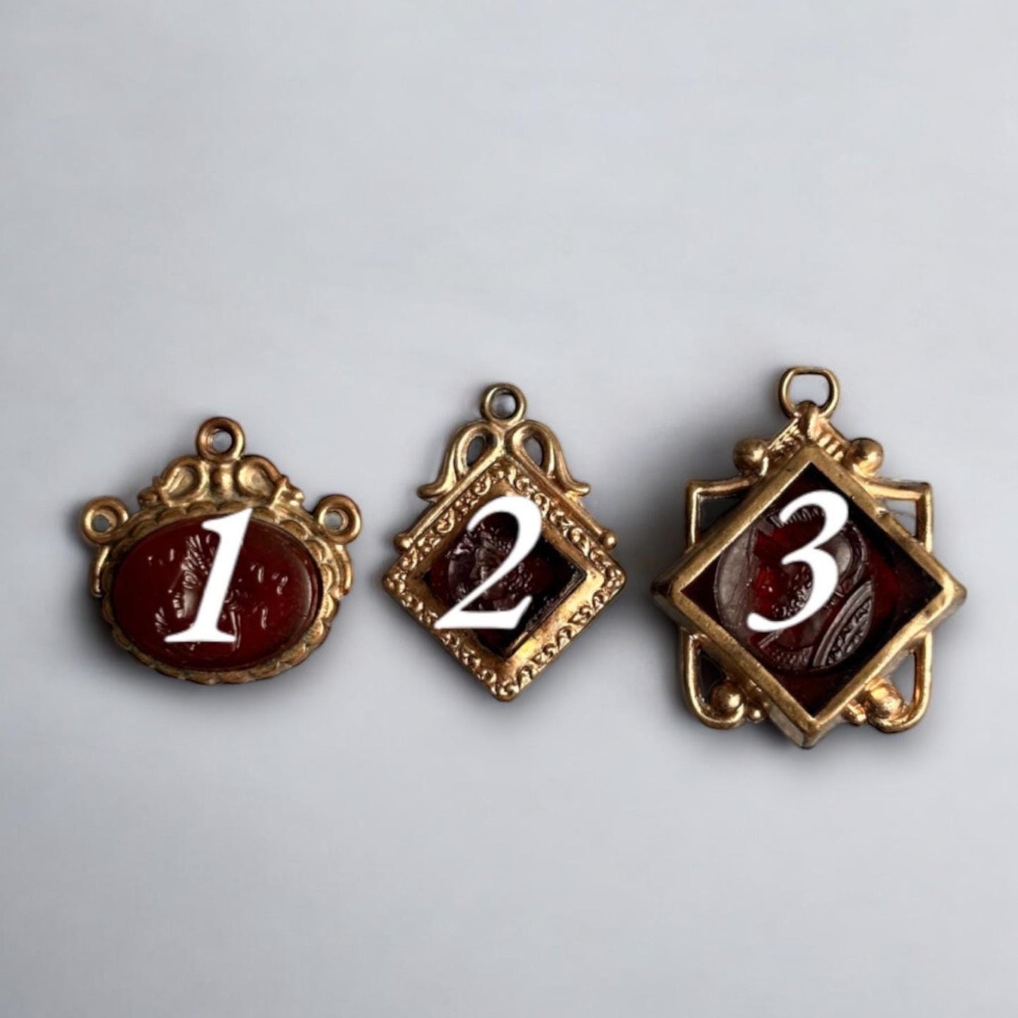 Antique Victorian gold filled and carnelian intaglio watch fobs