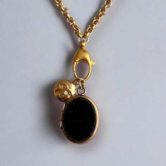 Onyx moon - reworked vintage locket charm necklace