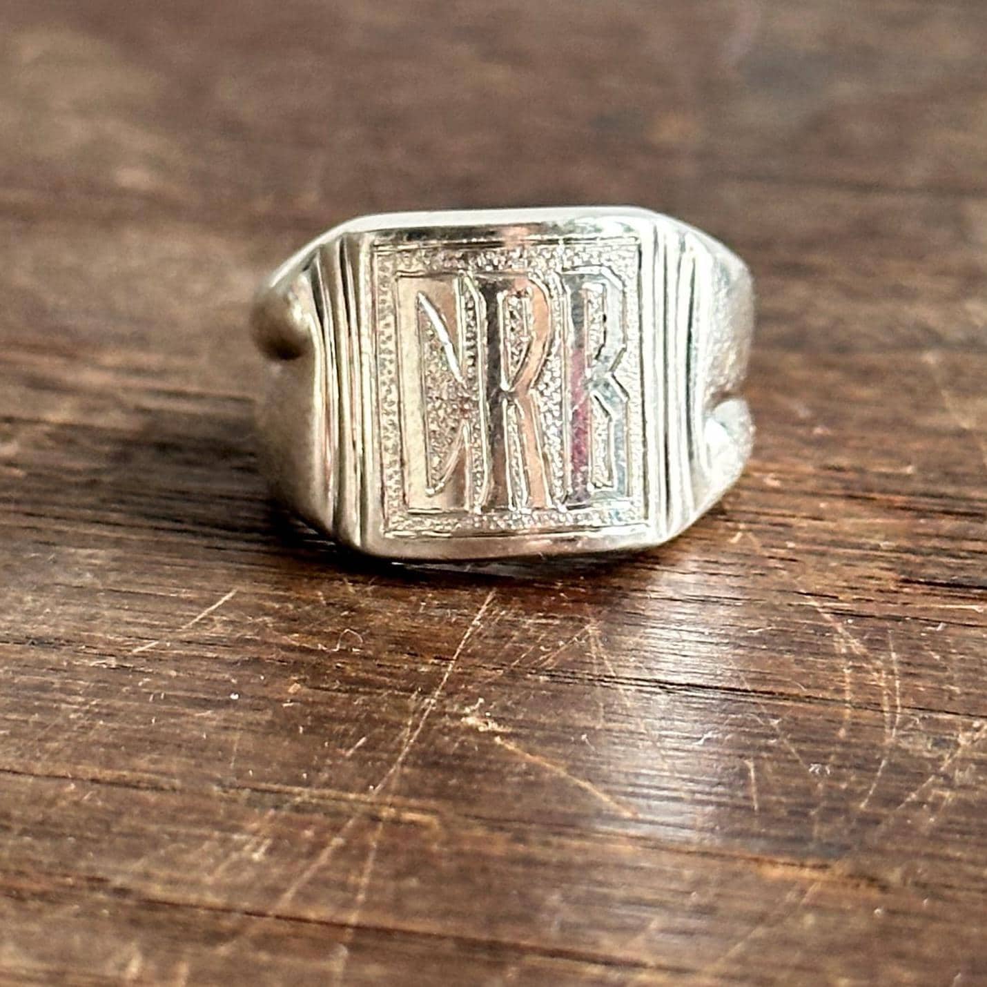 custom hand engraved signet ring - vintage sterling silver initial ring