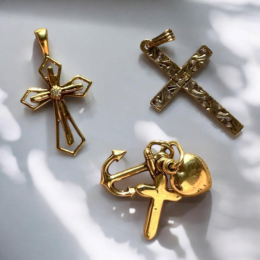 vintage 14k solid gold cross pendants