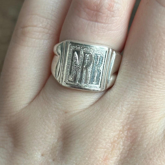 custom hand engraved signet ring - vintage sterling silver initial ring
