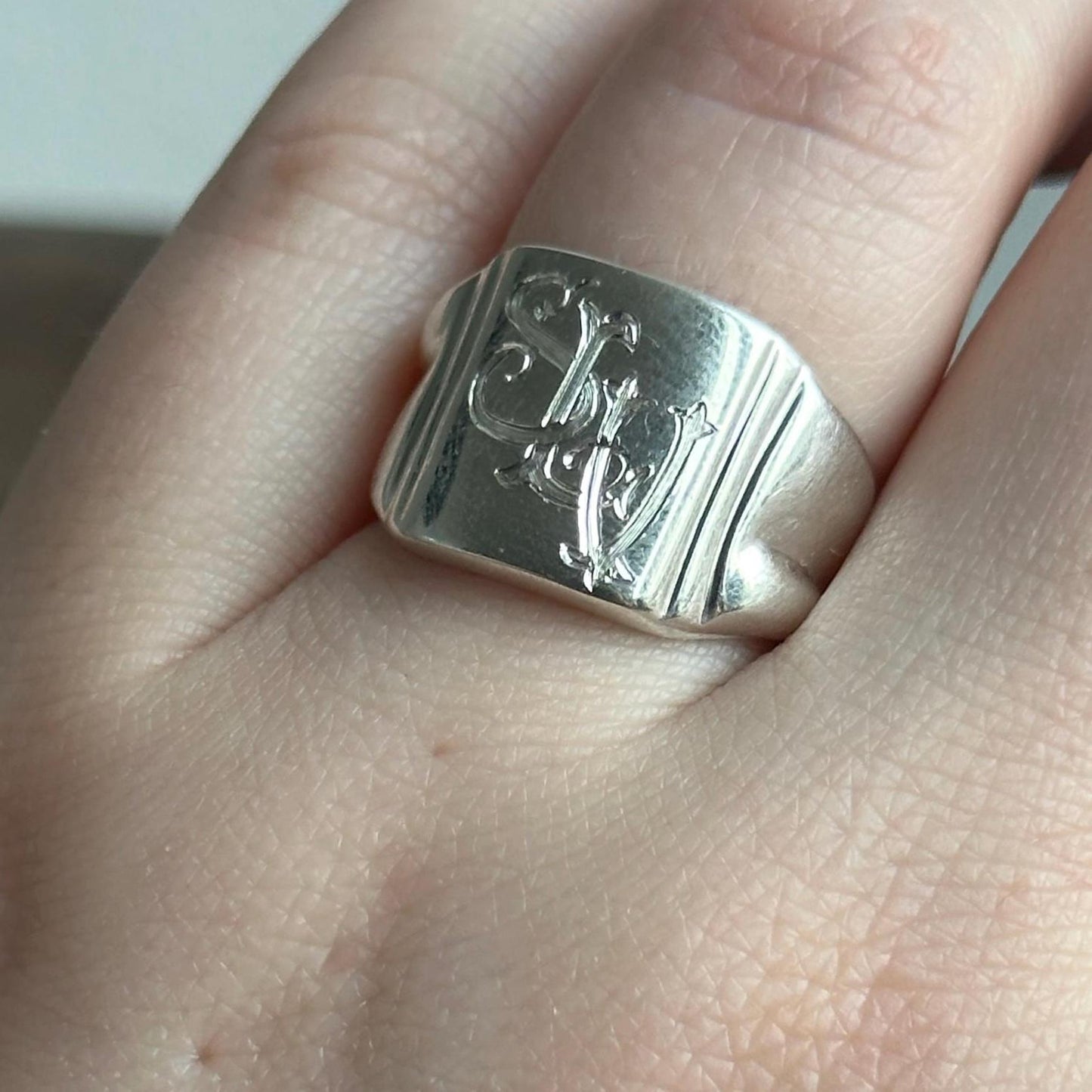 custom hand engraved signet ring - vintage sterling silver initial ring
