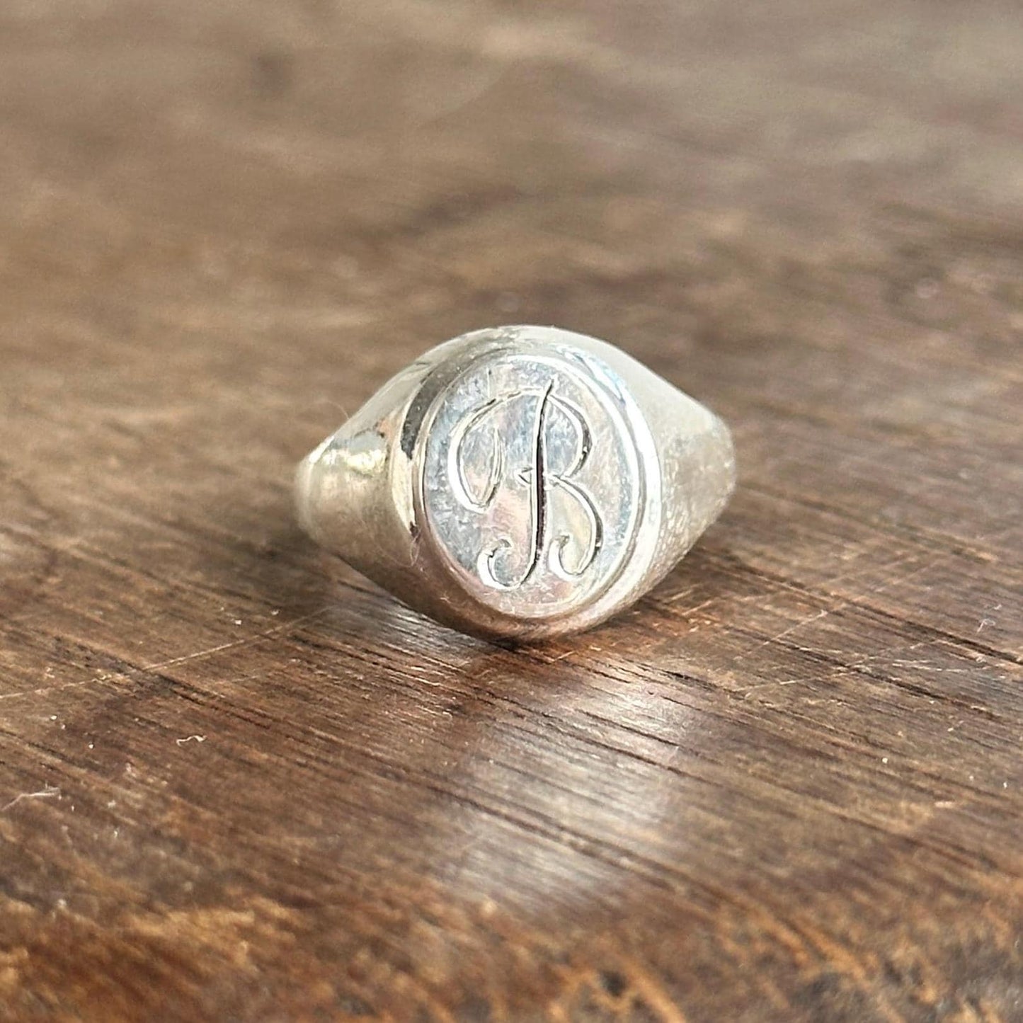 custom hand engraved signet ring - vintage sterling silver initial ring