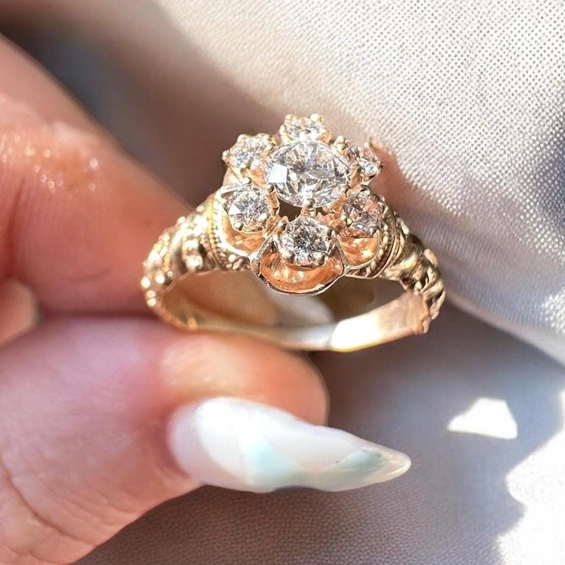 Antique Victorian 12k solid gold ring with old European cut center diamond
