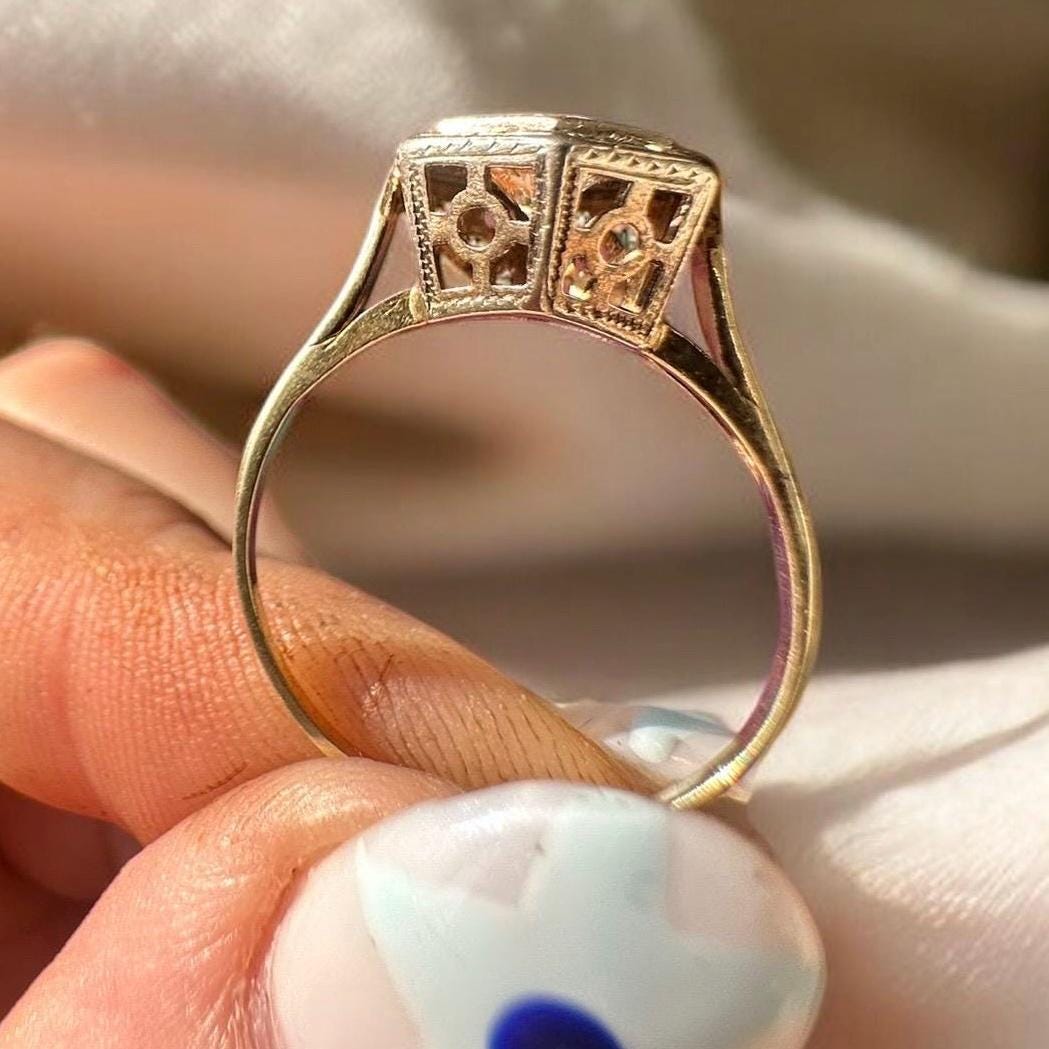 Antique Art Deco Natural Peach Colored Diamond Ring - 14k Solid Yellow Gold