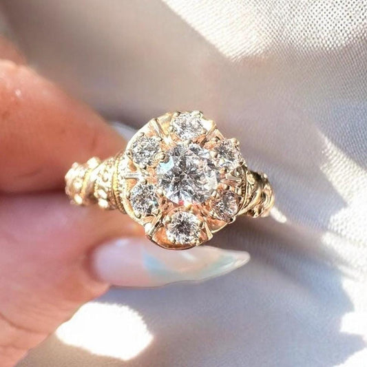 Antique Victorian 12k solid gold ring with old European cut center diamond