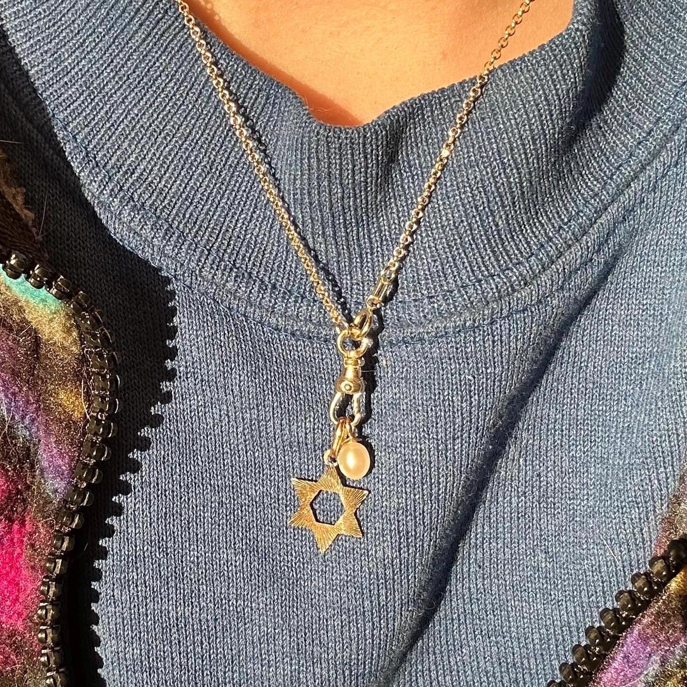 14k fob clip watch chain necklace on 16" rolo chain