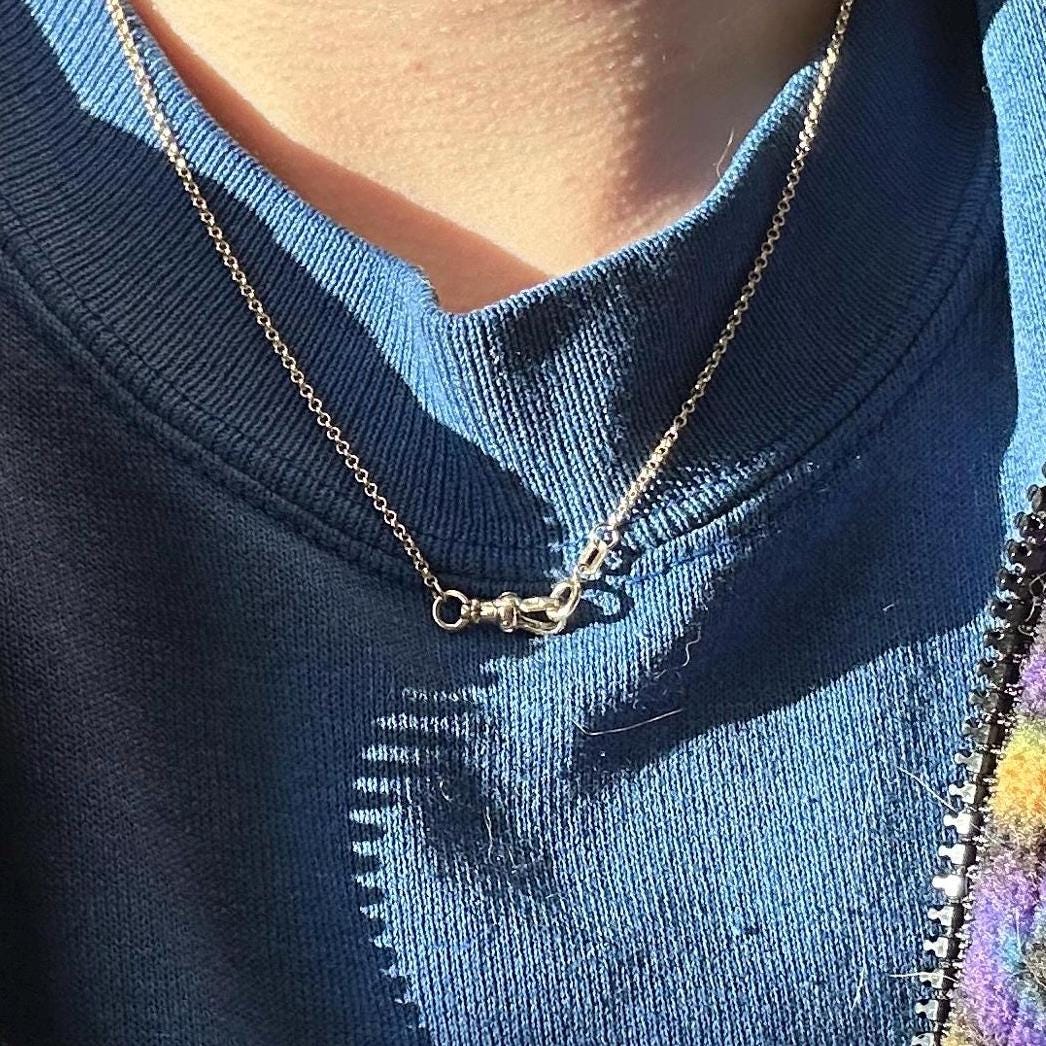 14k fob clip watch chain necklace on 16" rolo chain